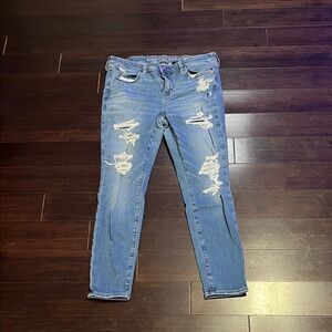 American Eagle Outfitters Ripped Blue Ankle Jeans Size 10 Short